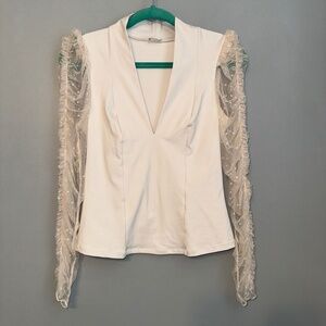 EUC Free People Intimately Free Mesh Sleeve Plunge V Neck Top Size Small